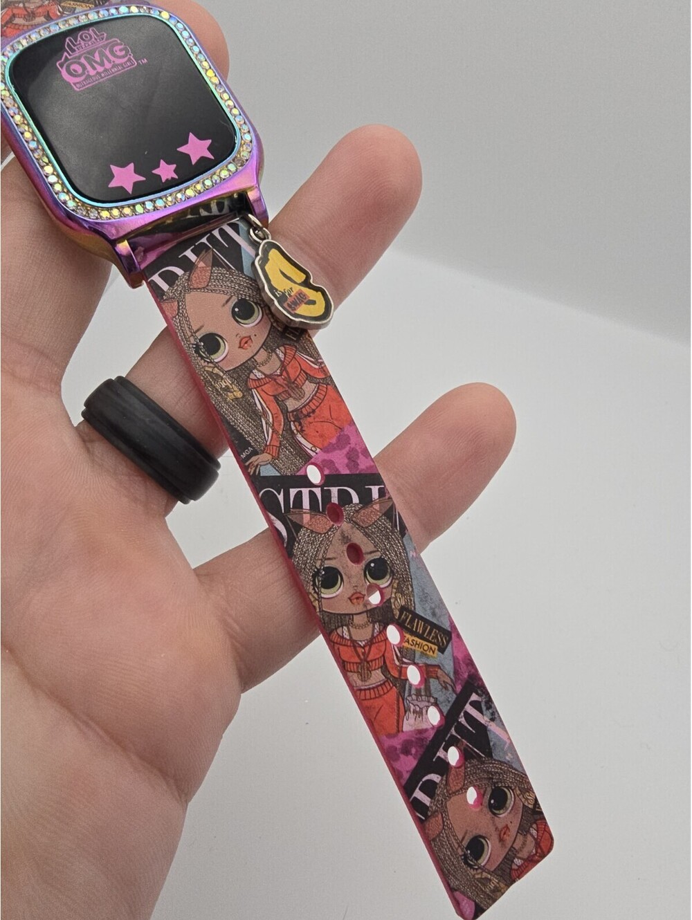Omg Kid's Touch Screen Pink Silicone Strap LED Watch, with Hanging Charm 36mm